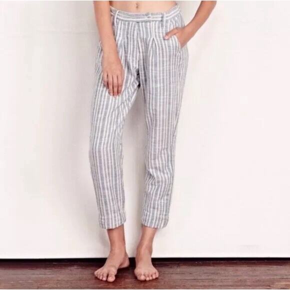 ace & jig Blue White Cotton Stripe Muslin Pull On Pants S - Picture 1 of 5